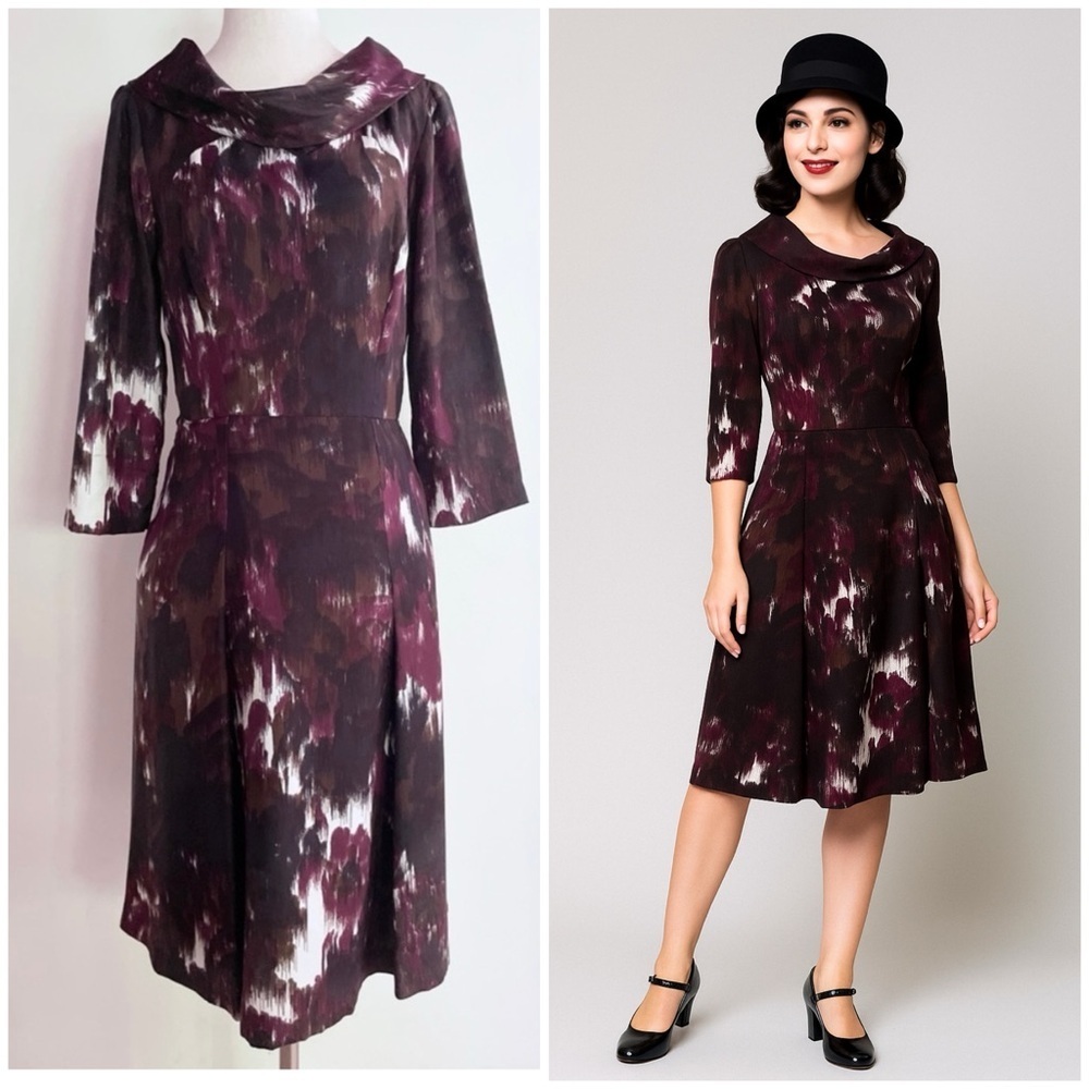 VGUC CAROLINA HERRERA NYC 100% Silk Collar Abstract Colors Sheath Dress 4​​​
